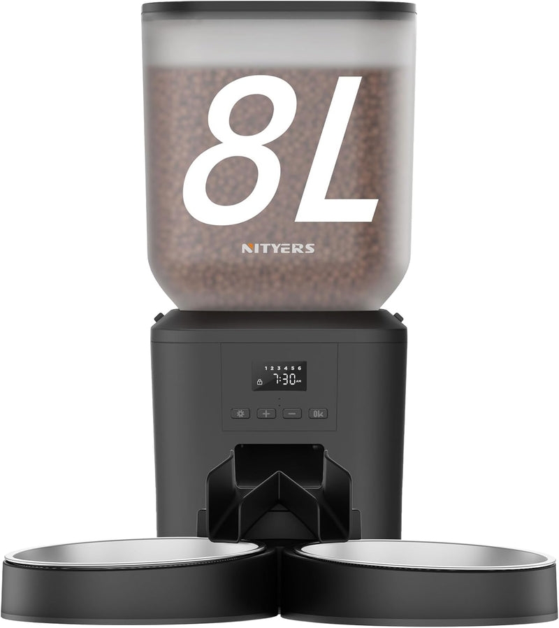 Automatic Dog Feeder - 8L/34 Cups Large Capacity Automatic Cat Food Dispenser with LCD Screen, Large Food Tray, Battery Operated, Timed Cat Feeder, Up to 50 Portions 6 Meals Per Day, Keeps Fresh