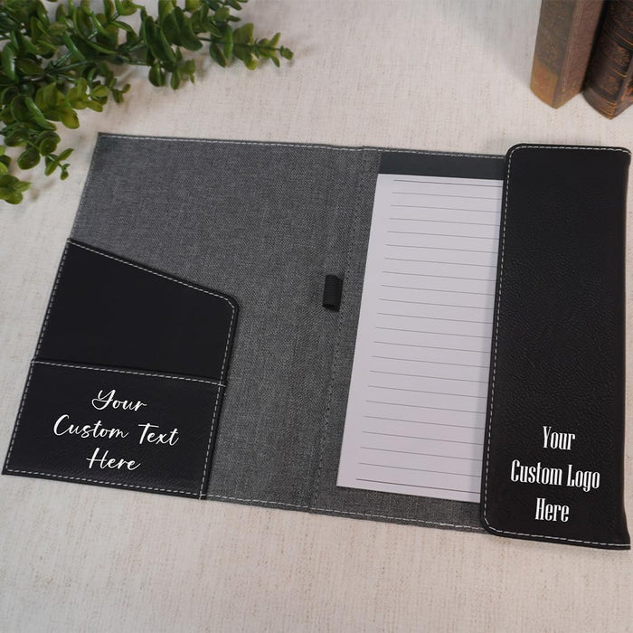 Daphne's Curations Custom Leather Portfolio – Refillable Vegan Leather Padfolio with Notepad, Medium & Large Sizes, Personalized Business Organizer – Professional Custom Gift for Men & Women