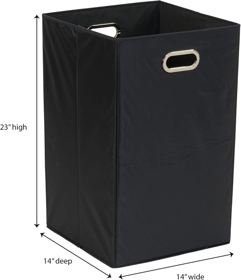 Household Essentials GEN Folding Laundry Hamper, Grommet Handles, Sturdy Fiberboard with Polyester Lining, Quick Set-Up, Squared Shape Saves Space, Black