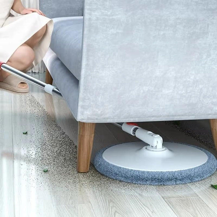 PYXBE Spin Mop with Bucket Deluxe System for Floor Cleaning - 360° Flexible with Self Separation Dirty and Clean Water System 2Pcs Reusable Microfiber for Grill Basting Mop Wooden Long jmki (A-Grey)