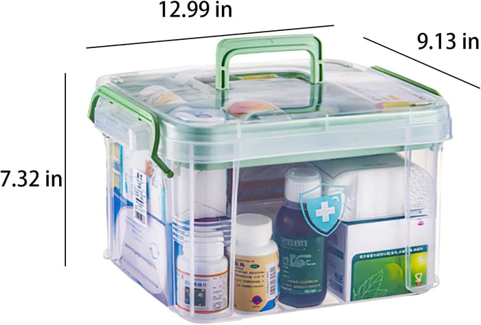 1-Pack Clear Storage Box Container,Family First Aid Box Medicine Box Organizer Plastic Medicine Storage Kit,First Aid Storage Box with Handles, Clear Household First Aid Organizer