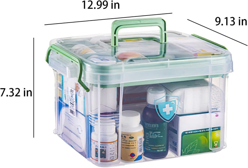 1-Pack Clear Storage Box Container,Family First Aid Box Medicine Box Organizer Plastic Medicine Storage Kit,First Aid Storage Box with Handles, Clear Household First Aid Organizer