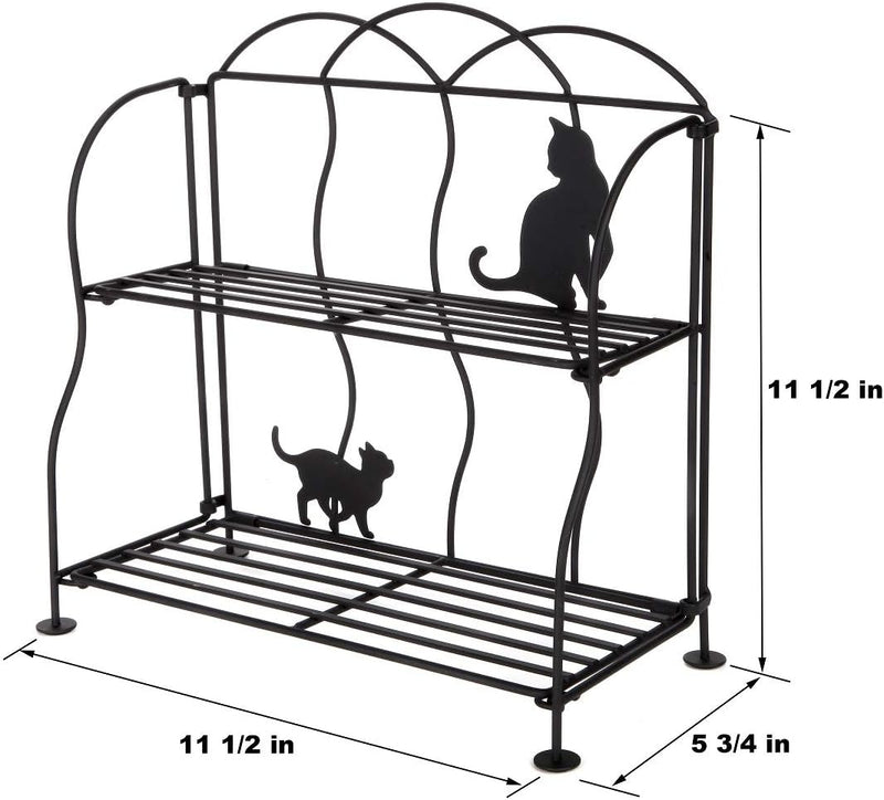 Lily's Home Cat Lovers Black Metal Countertop Wire Shelf Rack, Great for Household Items, Kitchen Organizer, Bathroom Storage and More. Foldable. 2-Tier