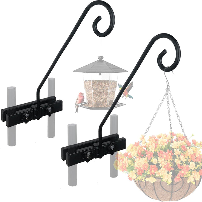 Deck Hook Rail Suitable for Hanging Flower Baskets Wind Chimes Planters Bird Feeders Lights, Heavy Duty Fence Deck Hook Rail Holds up to 15lbs with Ease Note: Pole Length: 16.5 inches