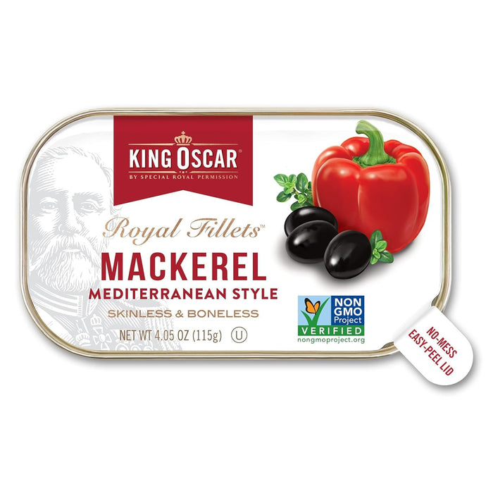 King Oscar Skinless & Boneless Mackerel Variety Pack, 4.05 Ounce Cans (Pack of 6), Skinless & Boneless, Wild Caught Canned Mackerel