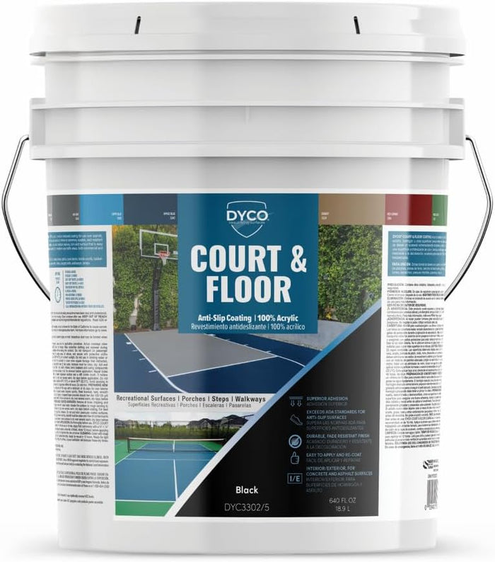 DYCO Court & Floor Anti-Slip Coating - Slip-Resistant Pavement, Cement & Concrete Paint for Pickleball, Tennis & Basketball Courts, Exceeds ADA Standards for Safety Areas (Desert, 5 Gallons)