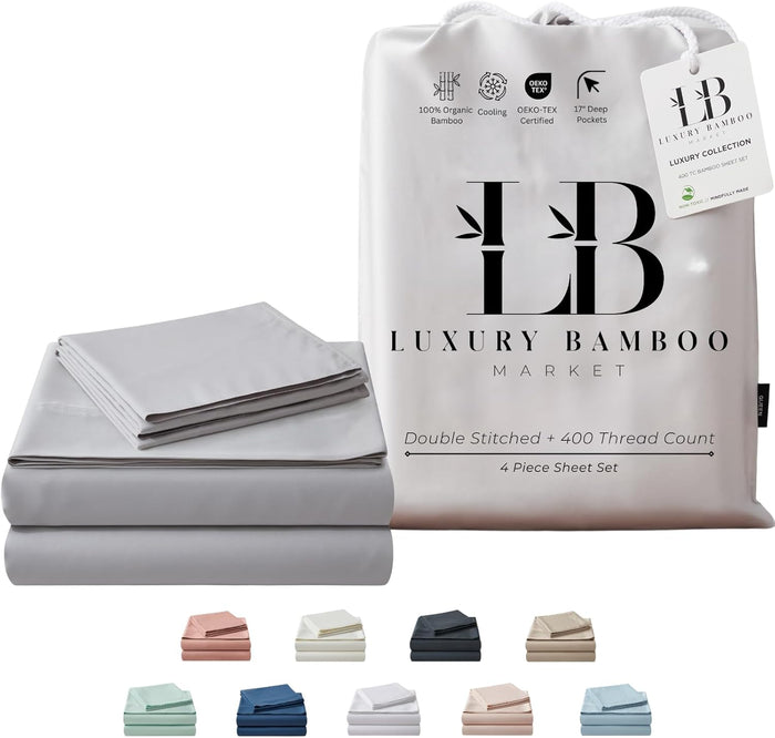 Luxury Bamboo Market | Queen Size Bed Sheet Set | 100% Viscose Made from Bamboo | Organically Grown | Ultra Soft | Cooling Sheets for Hot Sleepers | 17" Deep Pocket [Opulent Ivory]