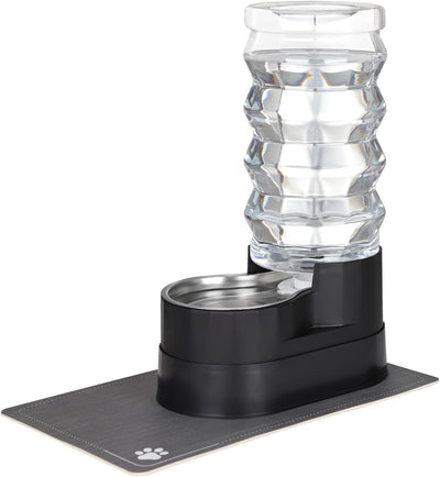 RIZZARI Automatic Pet Waterer, Gravity Stainless Steel Water Dispenser, 100% BPA-Free, Large Capacity Water Feeder for Cats and Small and Medium-Sized Dogs (Black Raised, 9L)