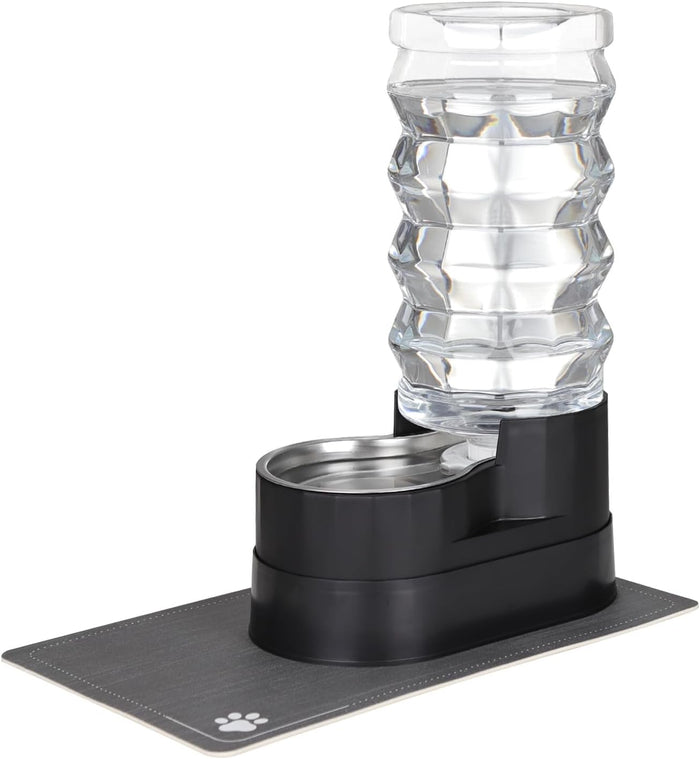 RIZZARI Automatic Pet Waterer, Gravity Stainless Steel Water Dispenser, 100% BPA-Free, Large Capacity Water Feeder for Cats and Small and Medium-Sized Dogs (Black Raised, 9L)