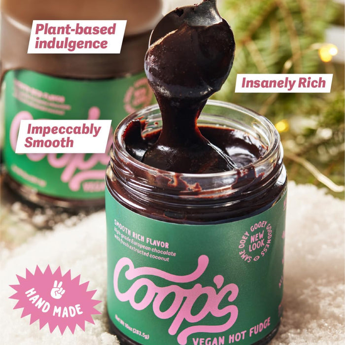 Coop's Vegan Hot Fudge Sauce 10.6 OZ (Pack of 6) - Gluten Free Vegan, Kosher, Non GMO, Gourmet, All Natural, Plant Based Dairy Free Whipped Topping