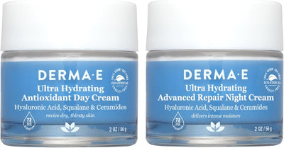 Derma E Ultra Hydrating Day & Night Cream Set – Moisturizer Duo with Hyaluronic Acid, Squalane & Ceramides for Nourished, Replenished Skin – Gentle Daily and Overnight Facial Care