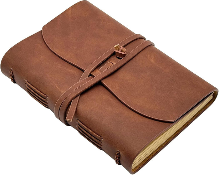Leather Journal Writing Notebook - Genuine Leather Bound Daily Notepad for Men & Women Lined Paper 240 Kraft Pages, Handmade, Rustic Brown, 5 x 7 in