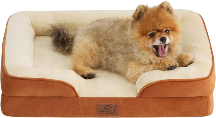 Bedsure Orthopedic Dog Bed Medium Size Dogs - Washable Small Medium Dog Cat Bed Waterproof, Comfort Cats Couch Sofa with Washable Removable Cover, Pets Bed with Nonskid Bottom, Grey, 28"