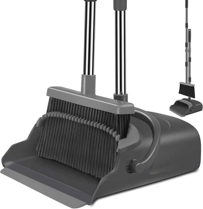 kelamayi Upgrade Broom and Dustpan Set, Broom with Dustpan Combo Set, Large Size and with Long Handle, Upright,Ideal for Indoor Outdoor Garage Kitchen Room Office Lobby Use (Black&Red)