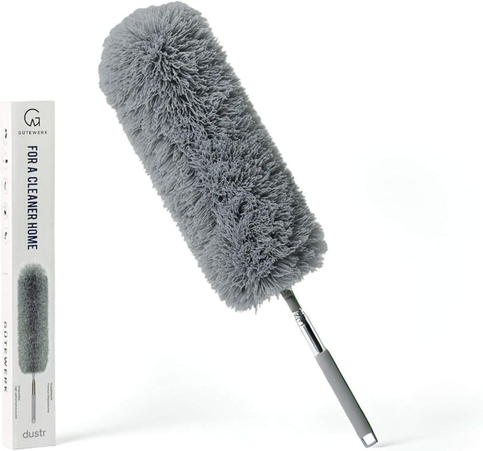 Extendable Microfiber Feather Duster, Feather Dusters for Cleaning, Ceiling Fan Dust and Cobweb Cleaner - Electrostatic Bendable Head - up to 100 Inch