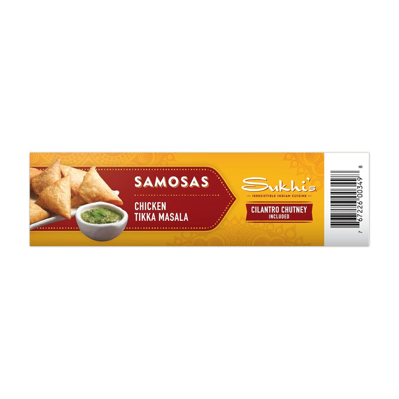 Sukhi's Indian Chicken Tikka Masala Samosa Frozen Appetizer Snack with Cilantro Chutney Dipping Sauce 10oz