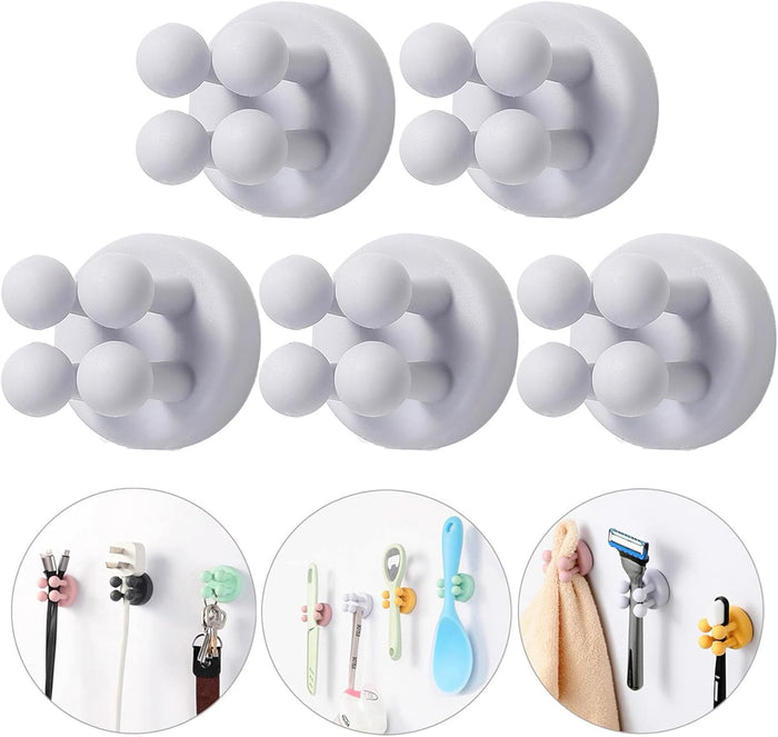 iBetterLife Self-adhesive Silicone Hook Holders - 5Pcs Mounted to Wall for Clipping Hanging Toothbrush Razor Towel Key Plug Cable, Utility Holders for Kitchen Bathroom Home Office Dorm Room Essentials