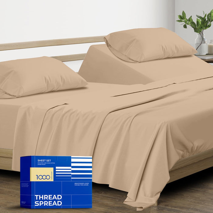 Thread Spread 100% Egyptian Cotton King Size Sheet Set - 1000 Thread Count King Size Sheets Set Egyptian Cotton, 4 PC (Dark Grey), 16" Deep Pocket, Soft Cooling Sateen Weave Ultra Luxury Hotel Bedding