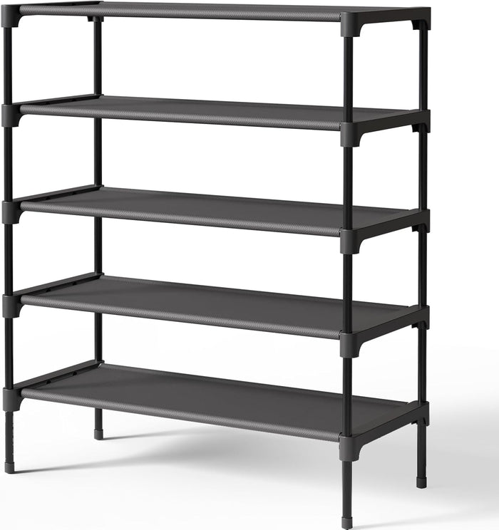 Kitsure Shoe Rack - Non-Woven Shoe Rack Shelf, Shoe Organizer for Closet, Entryway, Garage & Corridor, Stackable Shoe Shelves, Medium, Black