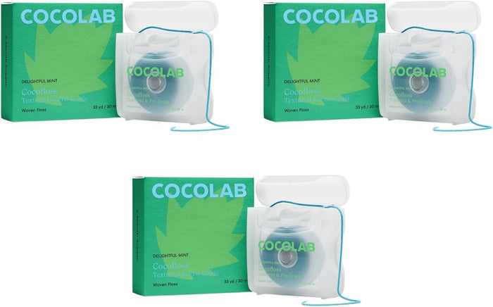 Cocofloss Woven Dental Floss, Dentist-Designed Oral Care, Mint, Waxed, Expanding, Vegan, Kid-Friendly String Floss with Coconut Oil, 1 Spool (33 yd)