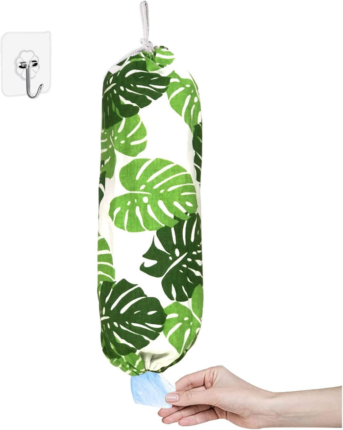 SYIPO Plastic Bag Holder, Wall Mount Organizer, Shopping Bags Carrier, Washable Large Grocery Storage Dispenser for Home Kitchen Travelling, Free Adjustment with Drawstring (Check Gray)