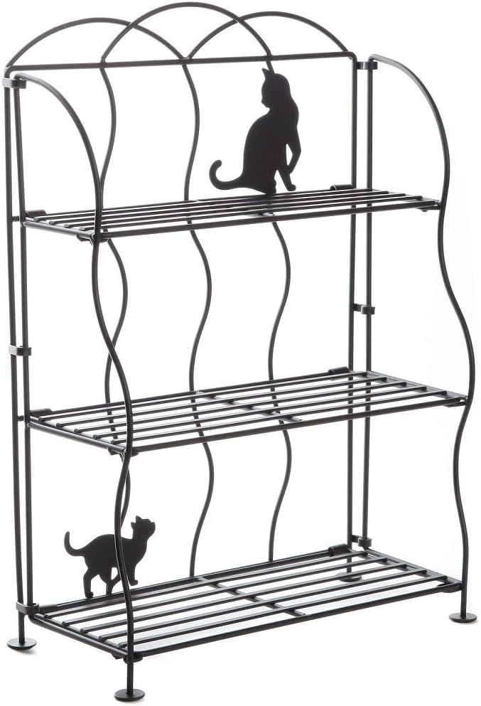 Lily's Home Cat Lovers Black Metal Countertop Wire Shelf Rack, Great for Household Items, Kitchen Organizer, Bathroom Storage and More. Foldable. 2-Tier