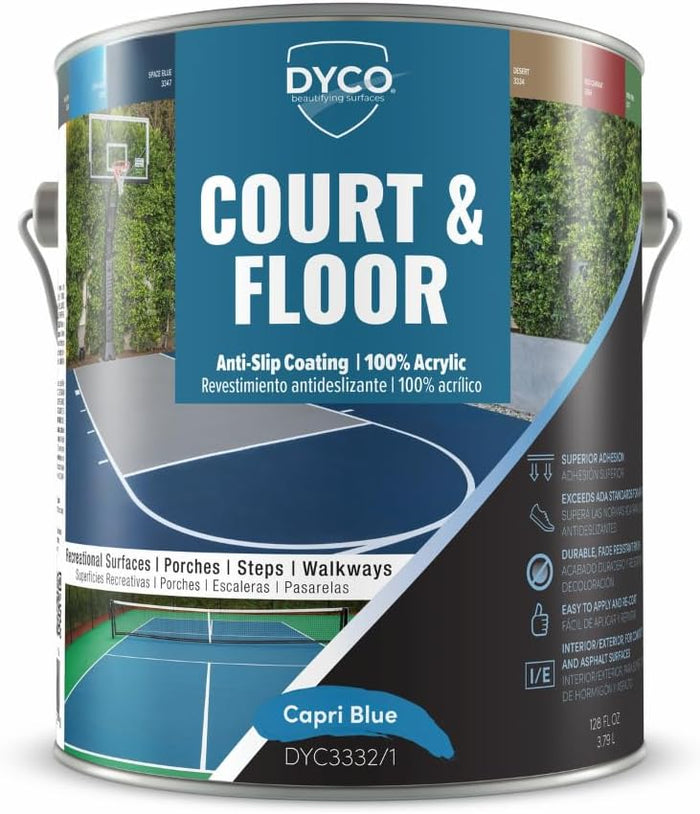 DYCO Court & Floor Anti-Slip Coating - Slip-Resistant Pavement, Cement & Concrete Paint for Pickleball, Tennis & Basketball Courts, Exceeds ADA Standards for Safety Areas (Desert, 5 Gallons)