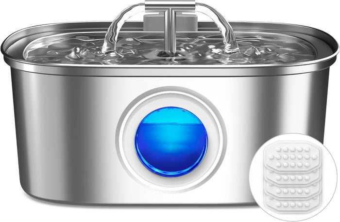 Cat Water Fountain Stainless Steel: 108oz/3.2L Automatic Pet Water Fountain Dog Water Dispenser with Water Level Window - for Cats Inside