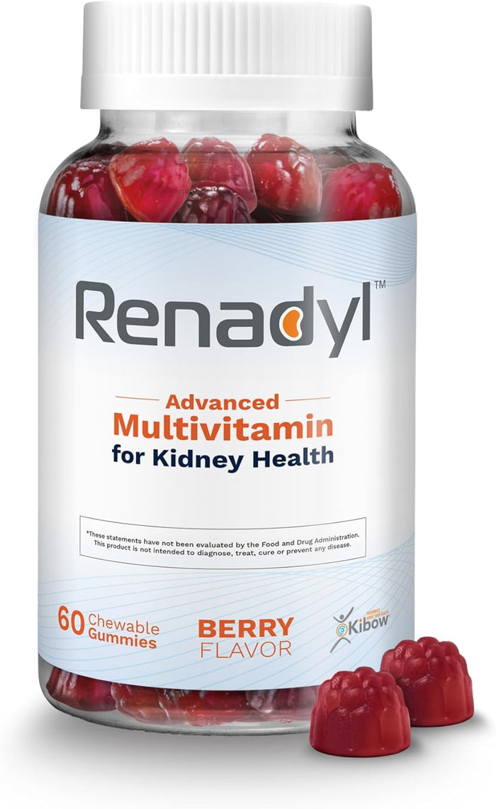 Renadyl Advanced Multivitamin Gummy for Kidney Health | Optimized Levels of Essential Vitamins and Minerals | 60 Chewable Gummies | Berry Flavored | Made in USA