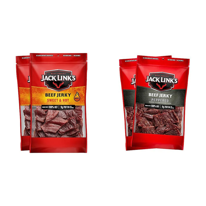 Jack Link's Beef Jerky, Sweet & Hot, Large Jerky Bags - Flavorful Meat Protein Snacks, Great Stocking Stuffers, Gifts for Men, 9g of Protein per Serving, Made with 100% Beef - 9 Oz. (Pack of 2)