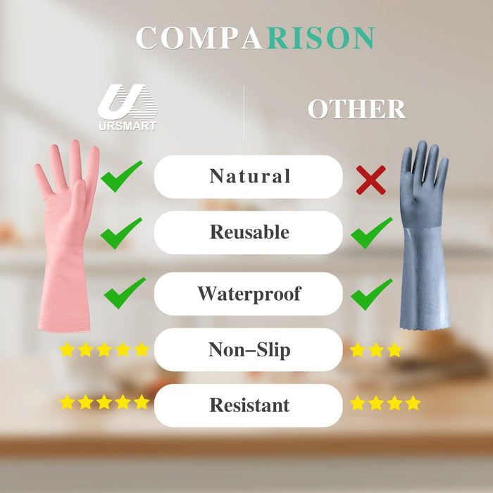 URSMART Dishwashing Household Gloves -6 Pairs Rubber Latex Gloves Waterproof Dishwashing Gloves Medium for Kitchen Dish Washing Laundry Cleaning(Color Random)