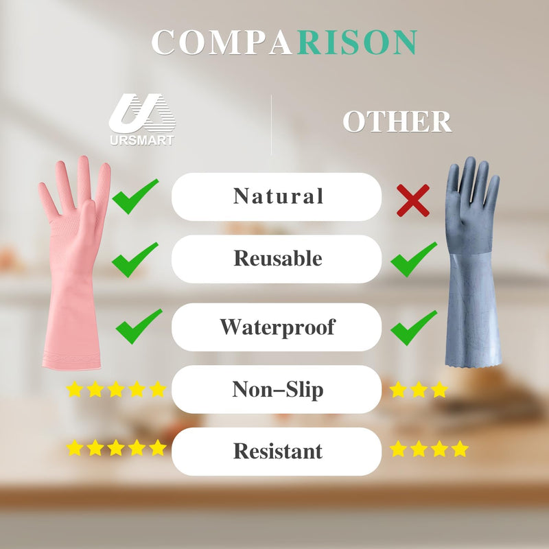 URSMART Dishwashing Household Gloves -6 Pairs Rubber Latex Gloves Waterproof Dishwashing Gloves Medium for Kitchen Dish Washing Laundry Cleaning(Color Random)