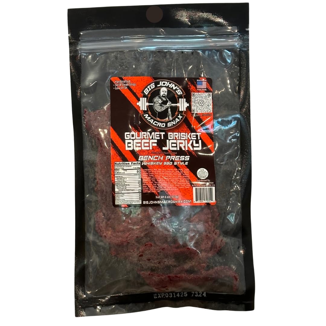 Big John's Macro Snax Anabolic Window Sweet & Spicy Brisket jerky for humans – High-Protein, Outdoor Snack Keto-Friendly, Low Fat, Post-Workout Fuel, Healthy Snack, Gourmet Jerky, On-the-Go – 6 Oz
