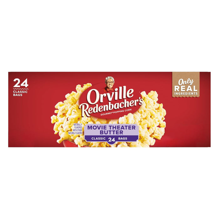 Orville Redenbacher’s Microwave Popcorn, Movie Theater Butter Flavor, 3g Fiber Per Serving, Movie Night Supplies, 3.29 oz., 24-Count