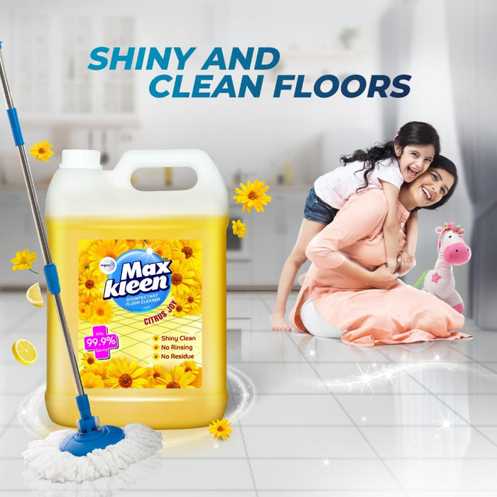 Wipro Maxkleen Citrus Joy Floor Cleaning Liquid 5Ltr| Refill Pack |Disinfectant Floor Cleaner with 99.99% Germ Protection| All Purpose Tile, Floor & Wall Cleaner.