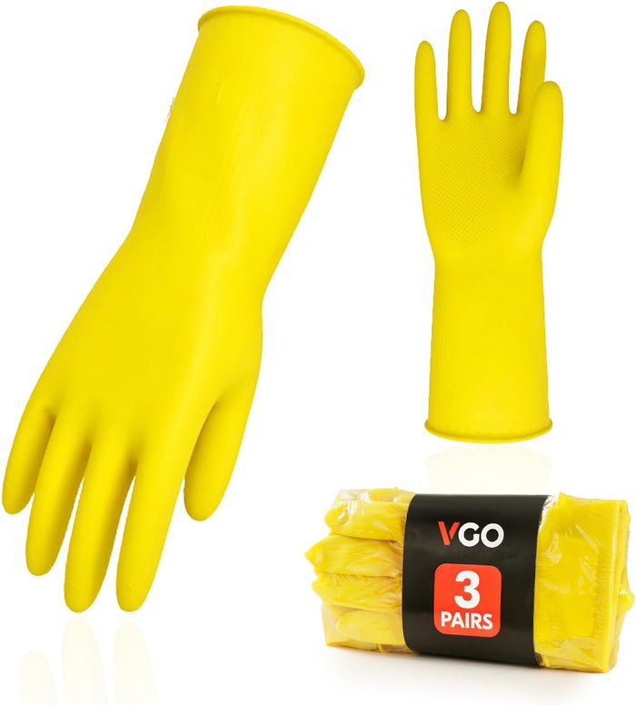 Vgo... 2-Pairs Reusable Household Gloves, Rubber Dishwashing gloves, Extra Thickness, Long Sleeves, Kitchen Cleaning, Working, Painting, Gardening, Pet Care (Size M, Green, HH4601)
