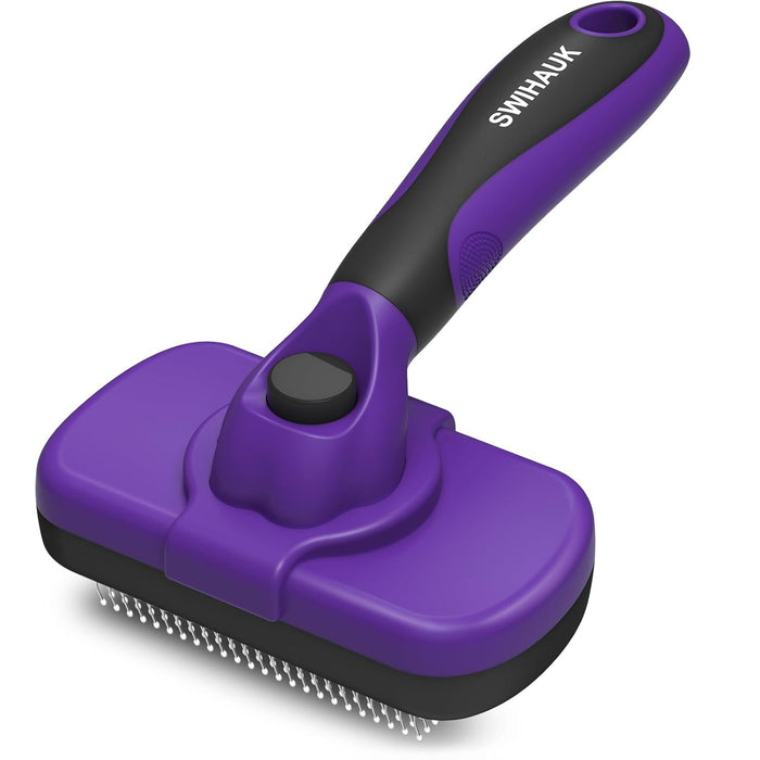 Swihauk Self Cleaning Slicker Brush - Skin Friendly Deshedding Grooming Tool for Dogs & Cats, Suitable for Shedding & Haired Pets, with Pet Supplies Accessories, Green