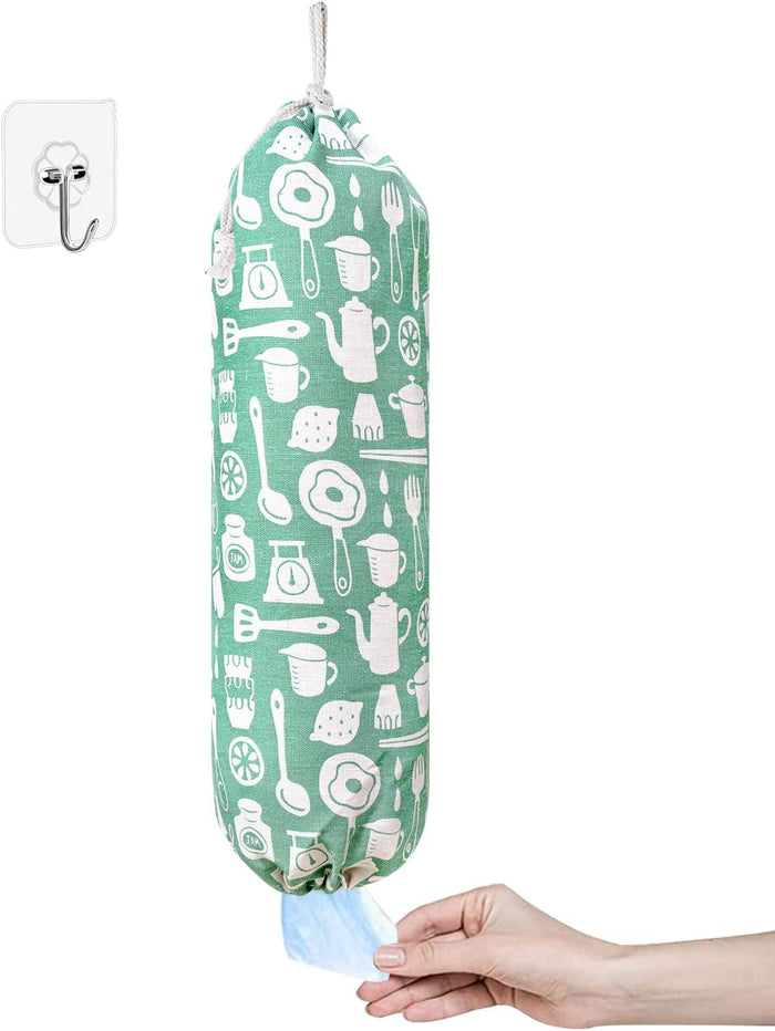SYIPO Plastic Bag Holder, Wall Mount Organizer, Shopping Bags Carrier, Washable Large Grocery Storage Dispenser for Home Kitchen Travelling, Free Adjustment with Drawstring (Check Gray)