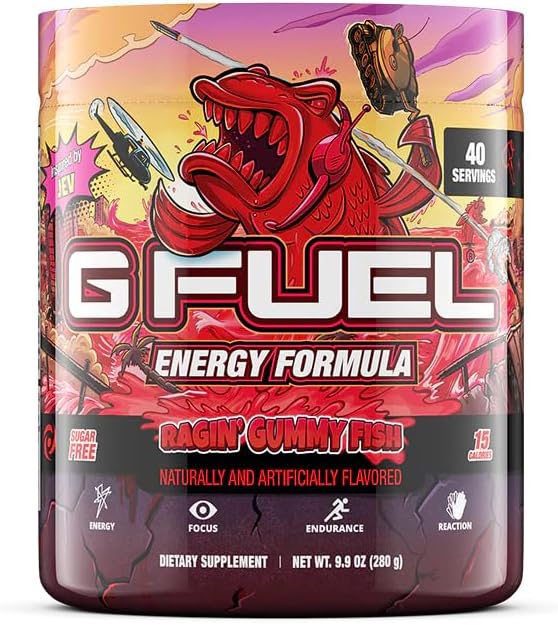 G Fuel PewDiePie Energy Drink Powder, Pre Workout Caffeine Mix for Gaming, Sugar Free Focus Amino, Vitamin + Antioxidants, 9.9oz (Lingonberry, 40 Servings)