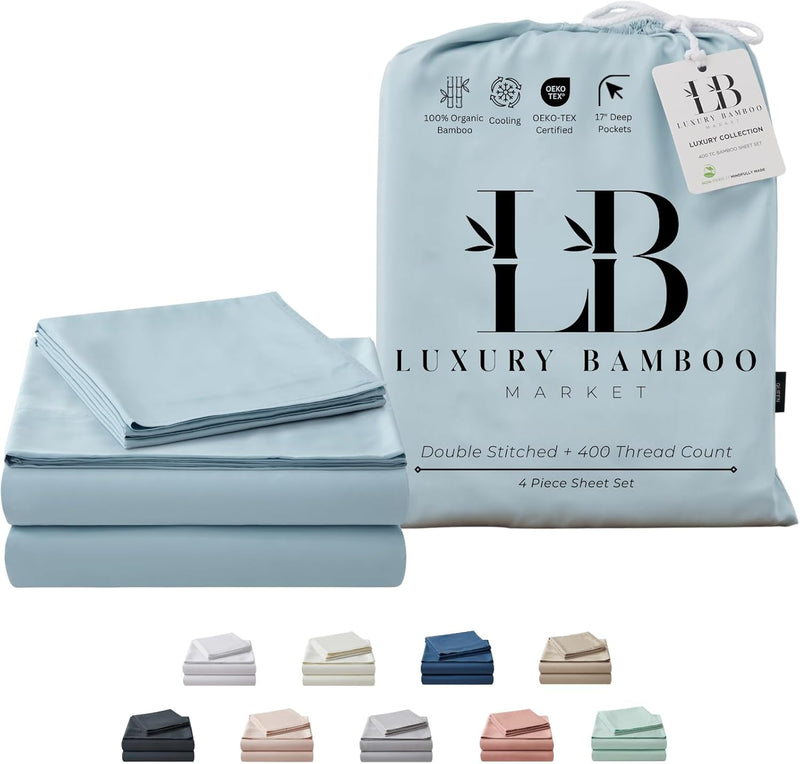 Luxury Bamboo Market | Queen Size Bed Sheet Set | 100% Viscose Made from Bamboo | Organically Grown | Ultra Soft | Cooling Sheets for Hot Sleepers | 17" Deep Pocket [Opulent Ivory]