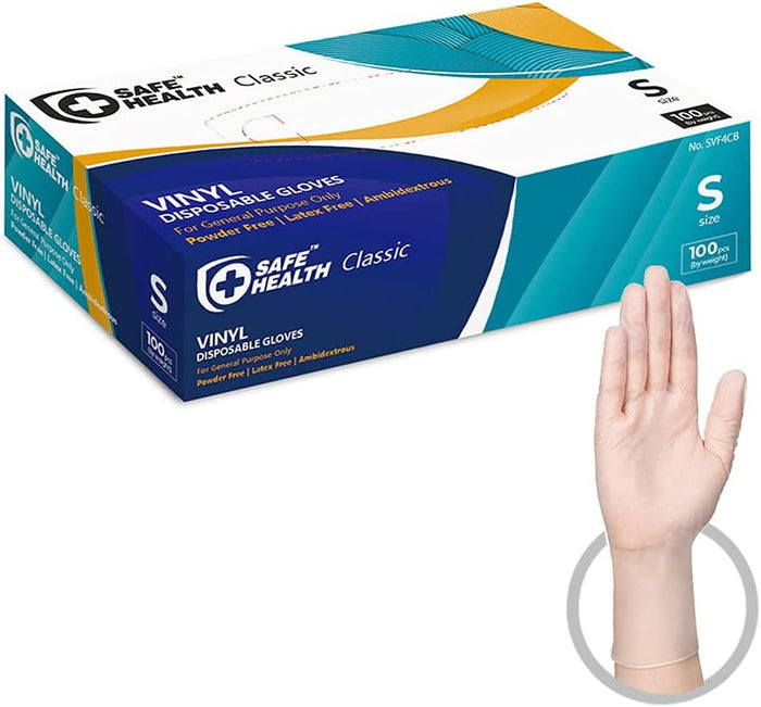 Safe Health Vinyl Disposable Gloves, Food Grade, Latex Free, Powder Free, Clear, 3 Mil, Housework, Cleaning