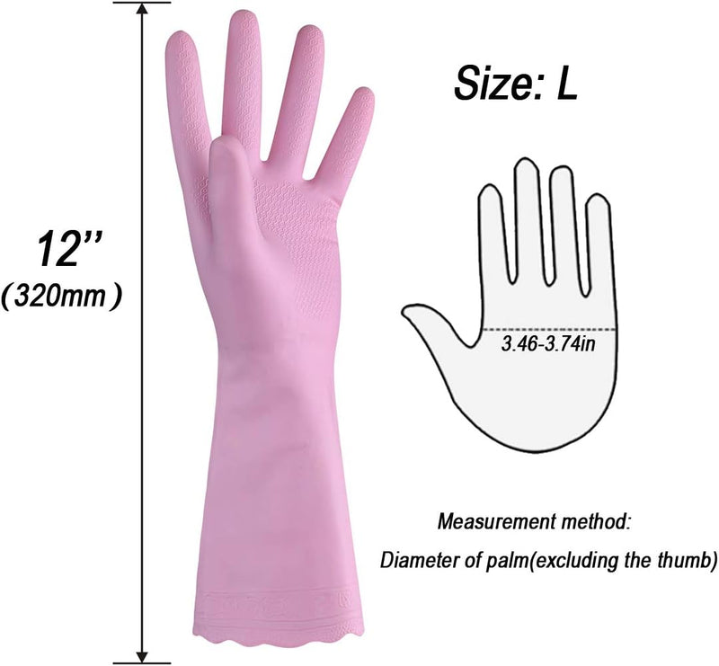 HSL Household Cleaning Gloves - Reusable Kitchen Dishwashing Gloves with Latex Free, Cotton lining, Waterproof, Non-Slip (Large, 3 Pairs)