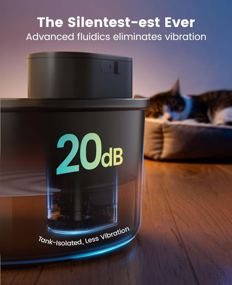 Cat Water Fountain with Stainless Steel Tray: 108oz/3.2L oneisall Wireless Pet Fountain for Cats Indoor, Battery Operated Automatic Water Dispenser for Drinking, Ultra Quiet SilentFlow™, Motion Sensor