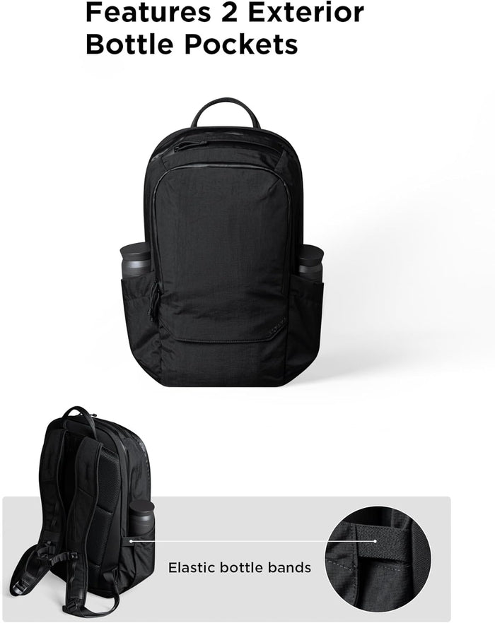 ALPAKA Elements Backpack Pro 24L - Black Laptop Backpack Fits 16'' Laptop with Dual Bottle Pockets, Travel Backpack for Men, Weather-Resistant 400D Axoflux Fabric for Business or College