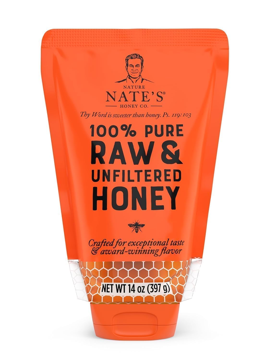 Nate's 100% Pure, Raw & Unfiltered Honey - Award-Winning Taste, 16 oz. Squeeze Bottle