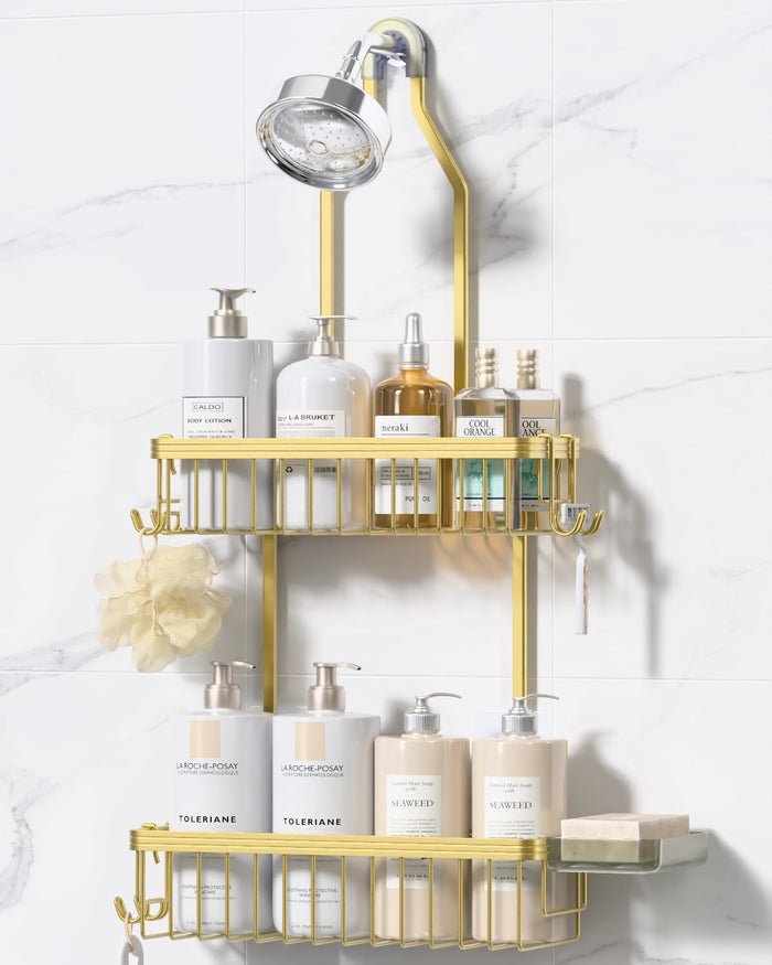 YASONIC Shower Caddy Hanging, Never Rust Shower Organizer Hanging, Aluminum Shower Racks for Inside Shower with Hooks for Razor, Bathroom Organizers and Storage with Soap Holder, Bright Silver