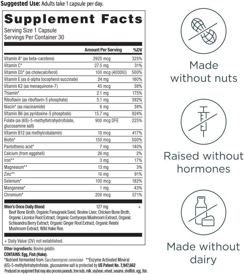 Ancient Nutrition Multivitamin for Men, Ancient Multi Men's Once Daily Vitamin Supplement 30 Ct, Vitamin A, Vitamin B and Vitamin K2, Fenugreek Seed, Supports Immune System, Paleo and Keto Friendly
