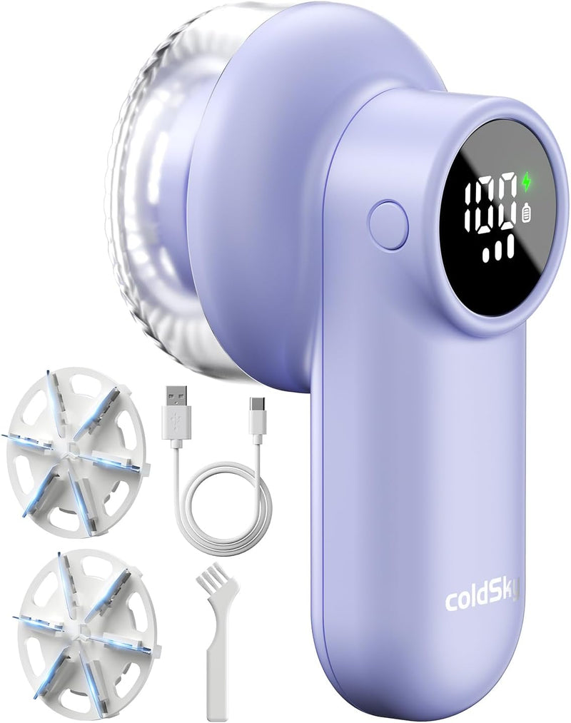 coldSky Rechargeable Fabric Shaver, Lint Shaver with Digital Display, Sweater Shaver with 6-Leaf Blades and Safety Lock, 3-Speeds Defuzzer Remove Fuzz, Pills from Clothes, Furniture, Sofa, Blanket