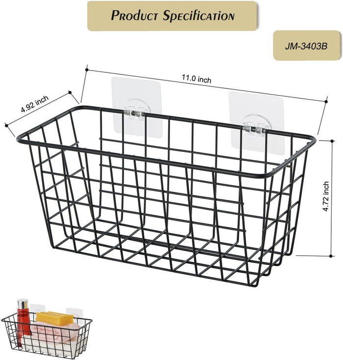 4 Pack Hanging Sorage Basket, Bathroom Basket, Household Goods, with Traceless Tape, no Drilling, for Cabinet Storage, Kitchen, Bathroom, Storage Room,Black
