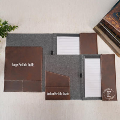 Daphne's Curations Custom Leather Portfolio – Refillable Vegan Leather Padfolio with Notepad, Medium & Large Sizes, Personalized Business Organizer – Professional Custom Gift for Men & Women